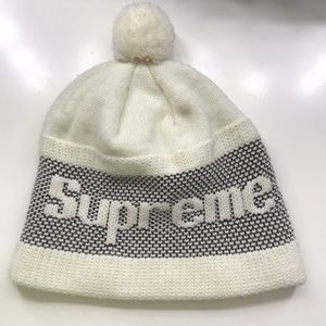authentic white pom supreme beanie